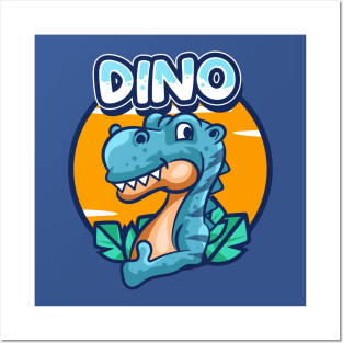 Cute Blue Dino Posters and Art